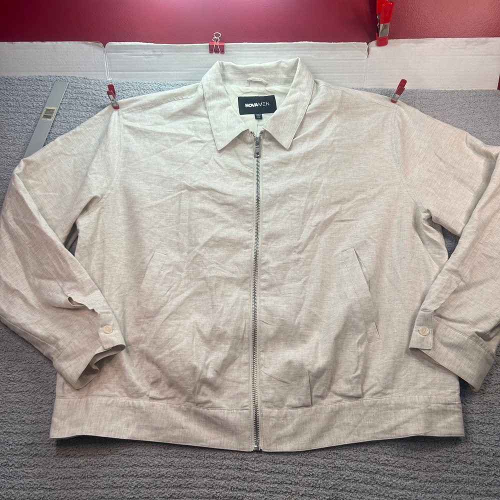 NovaMen Linen Blend Harrington Jacket Oatmeal Beige XXL Minimalist Quiet Luxury